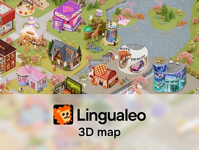 3D isometric map and buildings for Lingualeo 3d 3d render buildings citybuilder game game art game design game map illustration map