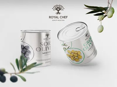 Canned Mediterranean Olives advert can chef food kitchen mediterranean mockup olives poster design product restaurant royal wares