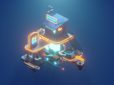 Pitstop blender blender 3d car illustration isometric lightning neon neon colors neon light pitstop pump