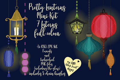 Pretty Little Lanterns Mini Kit branding dark design illustration illustrator art lamps lanterns light light fixtures vector vector illustration vectorart