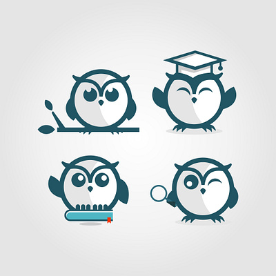 set owl cute animal art baby bird cartoon colorful cute design drawing fun funny happy illustration isolated nature owl print set vector white