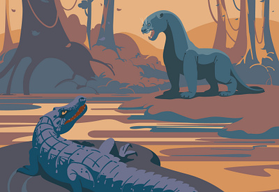 Swamp adobeillustrator amazoina america animal art artwork caiman crocodile digitalart digitalillustration drawing drawingart ecuador flat illustration illustration illustrator otter peru swamp vector