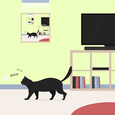 Lockdown routine 2d illustration black cat cat catception character design inception living room lockdown routine