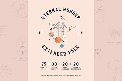 Eternal Wonder Extended Pack + Abstract Background abstract branding coffee cup design hand handmade illustraion logo magic magical magician minimal moon sun thirdeye vector