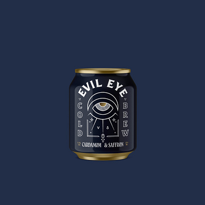 Evil Eye - Cardamom & Saffron branding can cold brew cold brew coffee evil eye eye illustration mystical packaging short can vintage
