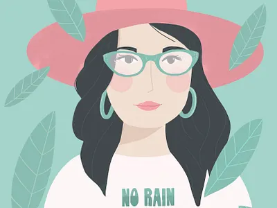 No Rain No Flowers 50s glasses blue drawing girl girl drawing hat hippie illos illustration ladies lady modern no flowers no rain pink portrait procreate teal women