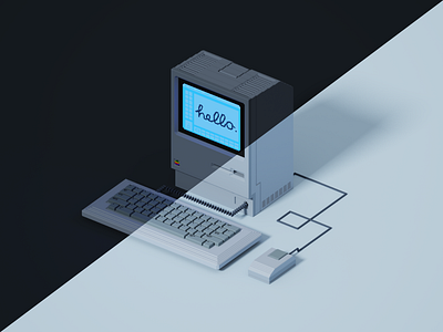 Hello world 3d aesthetic apple blackandwhite computer digital hello illustration isometric macintosh macintosh128k magicavoxel minimal monitor nostalgia nostalgic retro vintage voxel voxelart