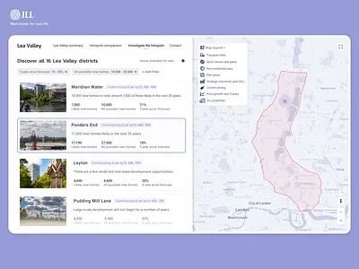 Investigate the Lea Valley app design list minimal realestate ui ux web