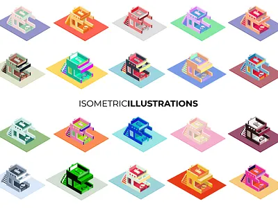 Isometric 3D House Illustrations 3d ilustration cafe cute house illustration isometric isometric design isometric illustration minimalist modern motel sale