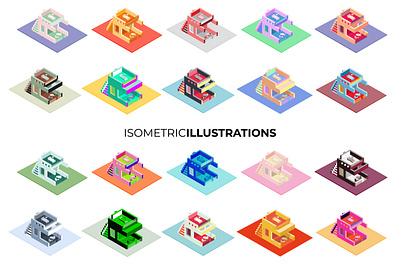 Isometric 3D House Illustrations 3d ilustration cafe cute house illustration isometric isometric design isometric illustration minimalist modern motel sale