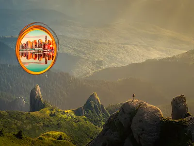 Le garçon du portail boy greens mountains portals rocks