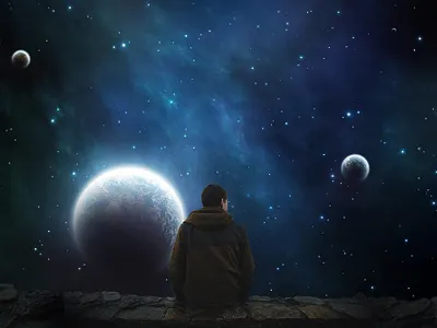 L'homme au yeux de l'espace boy planet space wall