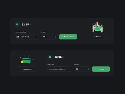 Money Transfer Cards adobexd banking card dark ui design finance flat minimal money transfer ui uidesign ux ux ui design