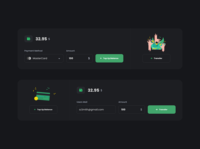 Money Transfer Cards adobexd banking card dark ui design finance flat minimal money transfer ui uidesign ux ux ui design