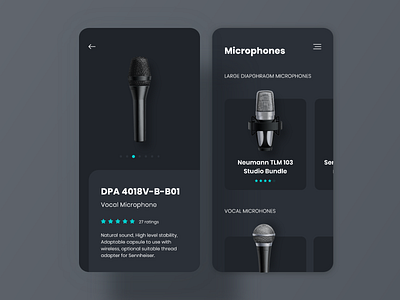 Dark Microphones App daily ui dailyui dark dark app dark theme dark ui darkui microphone mobile mobile app mobile design music screen ui uidesign uiux userexperience userinterface ux uxdesign