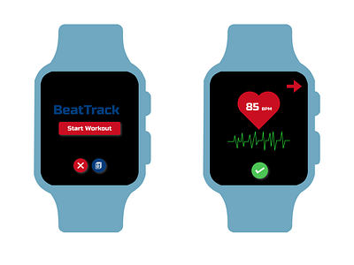 BeatTrack - Heart Beat Monitor App app design apple watch design app heartbeat heartbeatmonitor iwatch smartwatch uidesign workout app