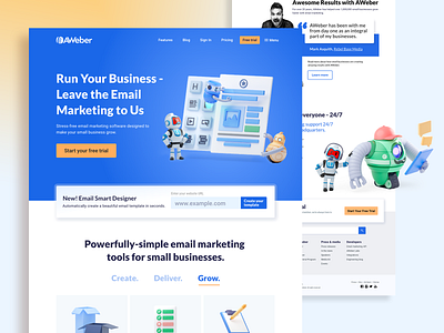 AWeber Homepage Redesign 3d 3d modeling b3d bots brand email home page homepage homepagedesign illustration landing page marketing redesign refresh robot robots webdesign