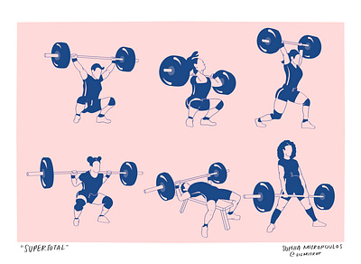 Supertotal Weightlifting Women bench press clean and jerk deadlift empowered illustration lifting olympic lifting powerlifting snatch sports squat strong strong women supertotal weightlifting women in illustration women in sports women lifting womens empowerment womens illustration