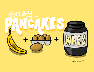 Easy Protein Pancakes Recipe Illustration banana blog design blog header blogger blogging design eggs illustration illustration digital pancakes protein protein bar protein pancake protein pancakes recipe book recipe card recipes whey whimsical