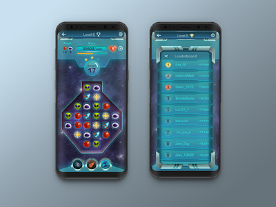 Sci-Fi Match 3 Game UI game game ui gameui interface design leaderboard match match3 mobile mobile game scifi space ui uidesign ux