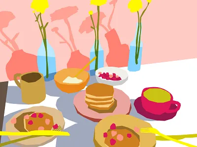 Still Life with Pancakes breakfast brunch coffee digital drawing drawing drawing challenge flowers food illustration matcha pancakes shadow still life stillherestilllife vase