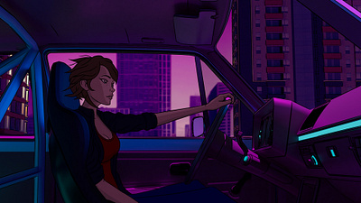 Night Drive adobe adobe illustrator aftereffects animation art blender car cartoon character characterdesign design drive girl girlcharacter illustration illustrator night nightcity photoshop sketchup