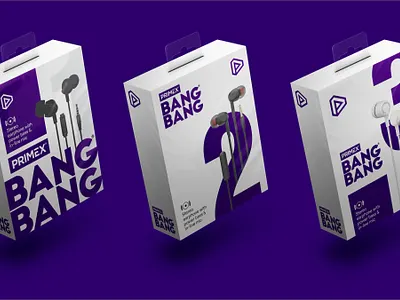 Packaging for Primex BangBang earphones best brand branding creative identity india logo monogram mumbai packaging packaging design symbol