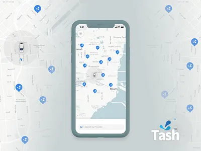 Tash Wash App app appliaction car design iphone iphone x mapbox mapping marker mobile search search bar tracking app ui