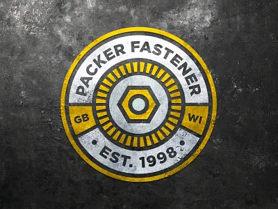 Packer Fastener Badge bolts branding design grunge logo nuts texture yellow