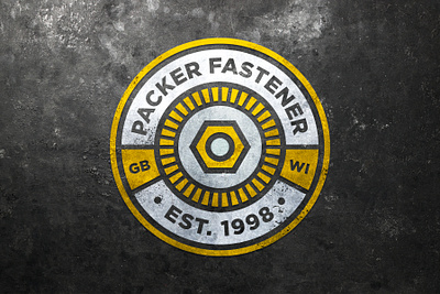 Packer Fastener Badge bolts branding design grunge logo nuts texture yellow