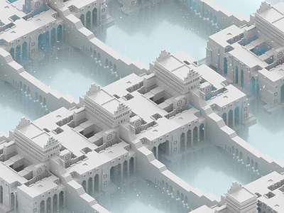 Fortress II 3d illustration magicavoxel reflection snow voxel