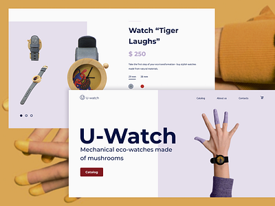 U-watch. Eco-watches art artist catalog catalog design catalogs design eco hands mariaprimachenko mechanical mushrooms u watch ui ukraine ux vegan veganskin watch webdesign website