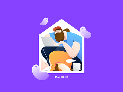 Stay Home brucira character corona covid design dog flat flatdesign home illustration people vector work