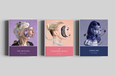 BOOKCOVERS adobe blue bookcover bookcoverdesign collage concept conceptual design coraline face fear photshop pink purple robot scary stepford stories witch witches women