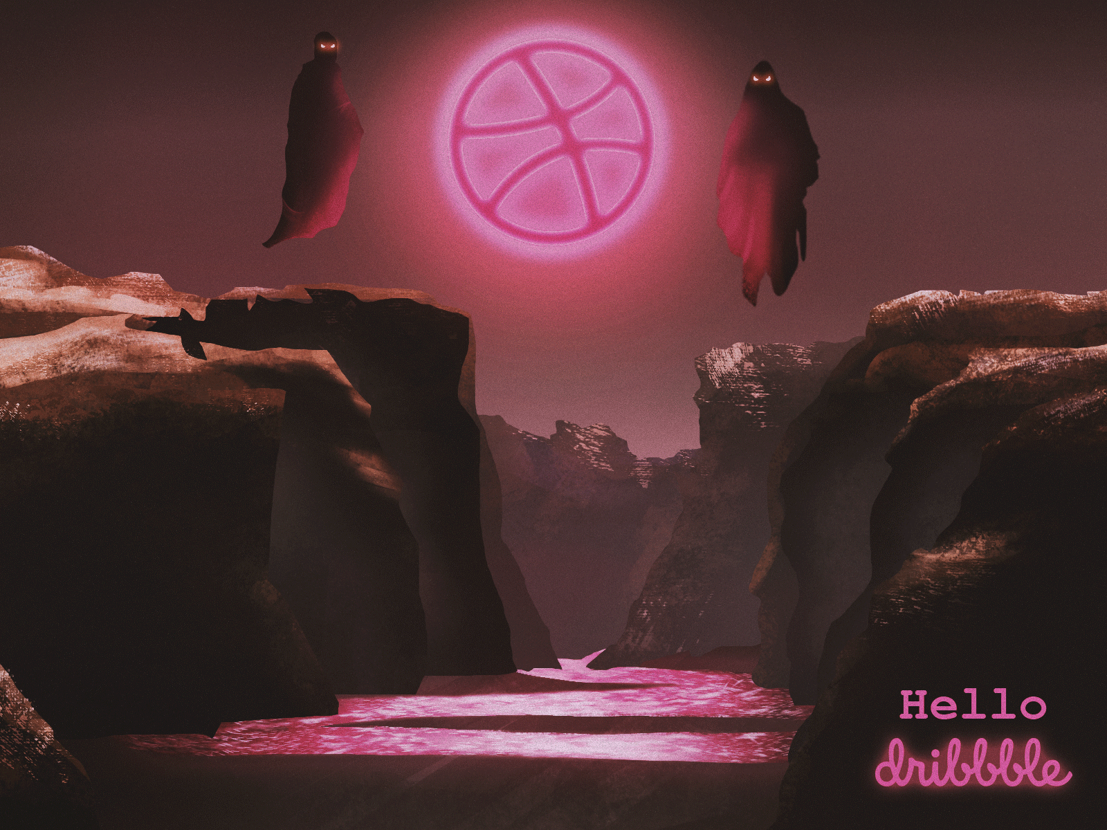 Hello Dribbble first shot full moon gif hello dribbble illustration neon light