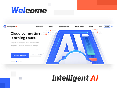 The design of the head map page of the intelligent website banner blockchain blued button cloud computing help icon instant intelligent learning login logo product red sign up ui welcome 插图