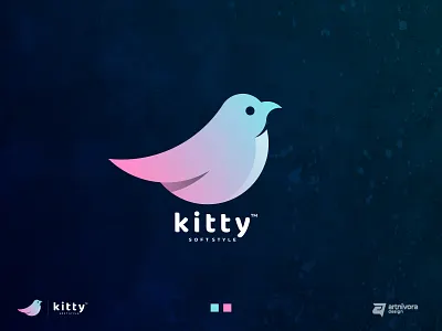 kitty animal awesome bird brand colorful cute design gradient icon illustration kitty logo modern simple soft style sweet unique vector wing