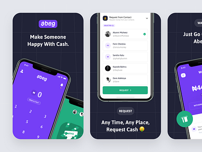 Appstore Screenshots abeg app appstore design finance fintech nigeria p2p payment playstore social ui ux