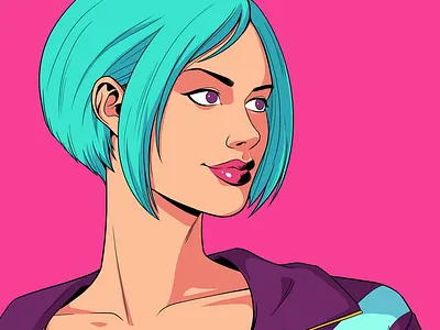 A thing I did for an art collab 80s art direction character design comics design illustration music panama synthwave woman