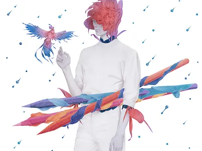 Flora bird botanical drops dutch fashion floral illustration mural office painting paradise rain rainbow wall wallart