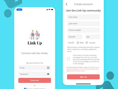 Link Up meet app app design flat minimal ui ux
