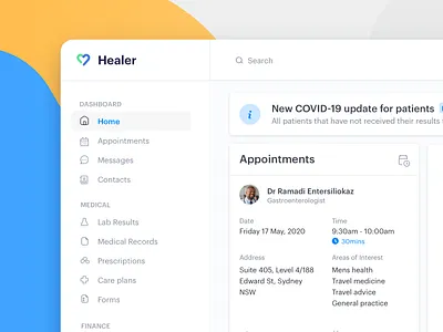 Patient Portal Medical Dashboard pt.3 app appointment booking clean dash dashboard design doctor healthcare interface medical medicine message minimal patient schedule search ui ux web