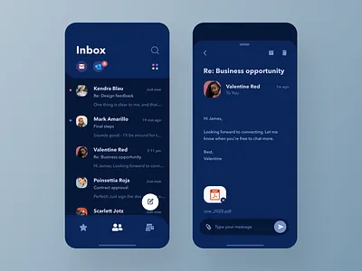 Simple Email Client – Friendly Dark Mode app blue app clean dark mode dark ui design email email app email client ios iphone minimal mobile app product product design productivity app simple ui ux ux design