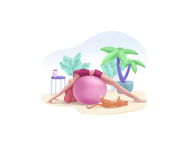 Fitness series: Fitball 2.5d active aerobic balance bodycare cat equipment exercise fit fitball fitness healthy illustration lifestyle motion pilates shape stretching wellbeing wellness