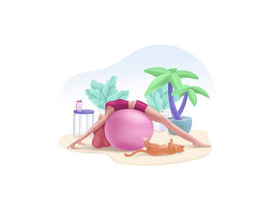 Fitness series: Fitball 2.5d active aerobic balance bodycare cat equipment exercise fit fitball fitness healthy illustration lifestyle motion pilates shape stretching wellbeing wellness