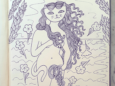 Aphrodite Cat drawing illustration outline