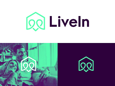 LiveIn app branding couple design fold gradient heart home house icon identity logo loop property realestate symbol ui ux visualidentity web