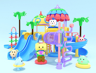 amusement park branding c4d vector web 三维ui 卡通形象 游乐园 颜色