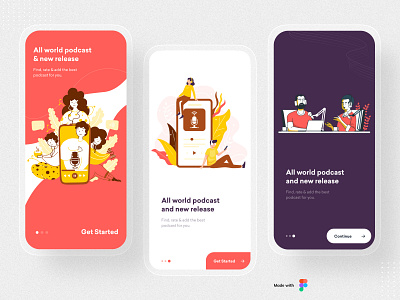 Podcast App app app design application clean ui design illustration ios minimal mobile mobile app mobile app design music app onboarding podcast podcast app podcasting streaming app typography ui uiux
