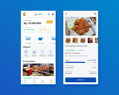 investaku crowdfunding - mobile app account app blue clean crowdfunding design donation finance app invest investment mobile ui